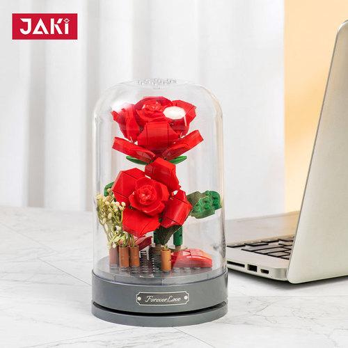 Jiaqi Music Box Building Blocks Rose Flowers Immortal Girl Gift Simulated Flower Assembled Ornaments Cross-Border JK2675