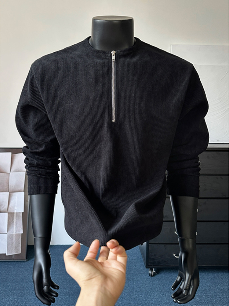 T-shirt henley mezza zip in velluto a coste uomo e donna_voghion.com