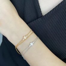 抖音高品质V金电镀满钻双T双层手链女 简约气质小众设计双T手饰品