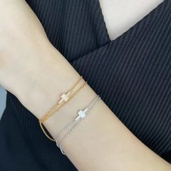 抖音高品质V金电镀满钻双T双层手链女 简约气质小众设计双T手饰品