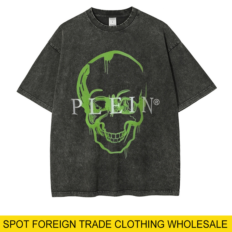 Amazon's New 2025Plein Skull Print Summer Casual Personalized Daily T-Shirt Washed Short Sleeves