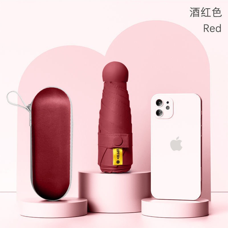 Cincuenta plegables mini cápsula soleado y lluvia para mujeres paraguas de sol de bolsillo de vinilo ultraligero compacto y portátil