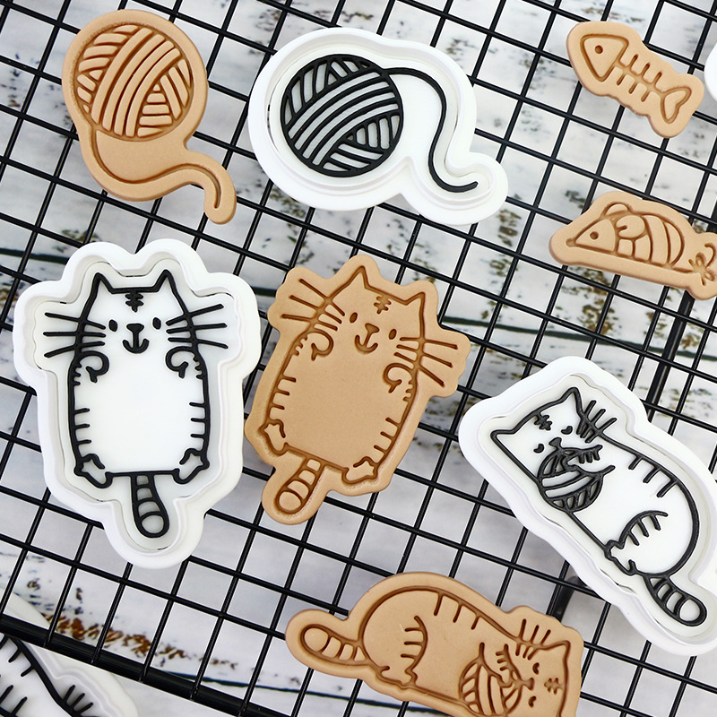 Gato molde de galletas de dibujos animados horneado molde de flip DIY 3D estereoscópio prensado molde de corte de galletas heladas