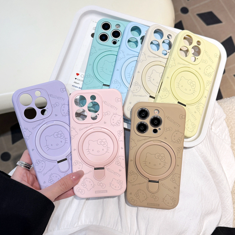 Soporte de pivote de avatar kt de dibujos animados de pantalla completa para iPhone16ProMax Apple 14 funda para teléfono móvil 15 pareja 13