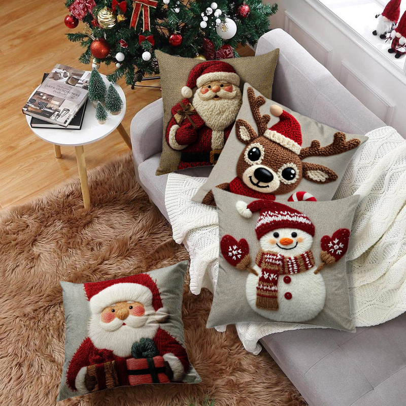 Christmas Series Pillow Covers, Christmas Holiday Short Plush Printed Decorative Living Room Sofa Cushions Wholesale, Wholesale by the Yard