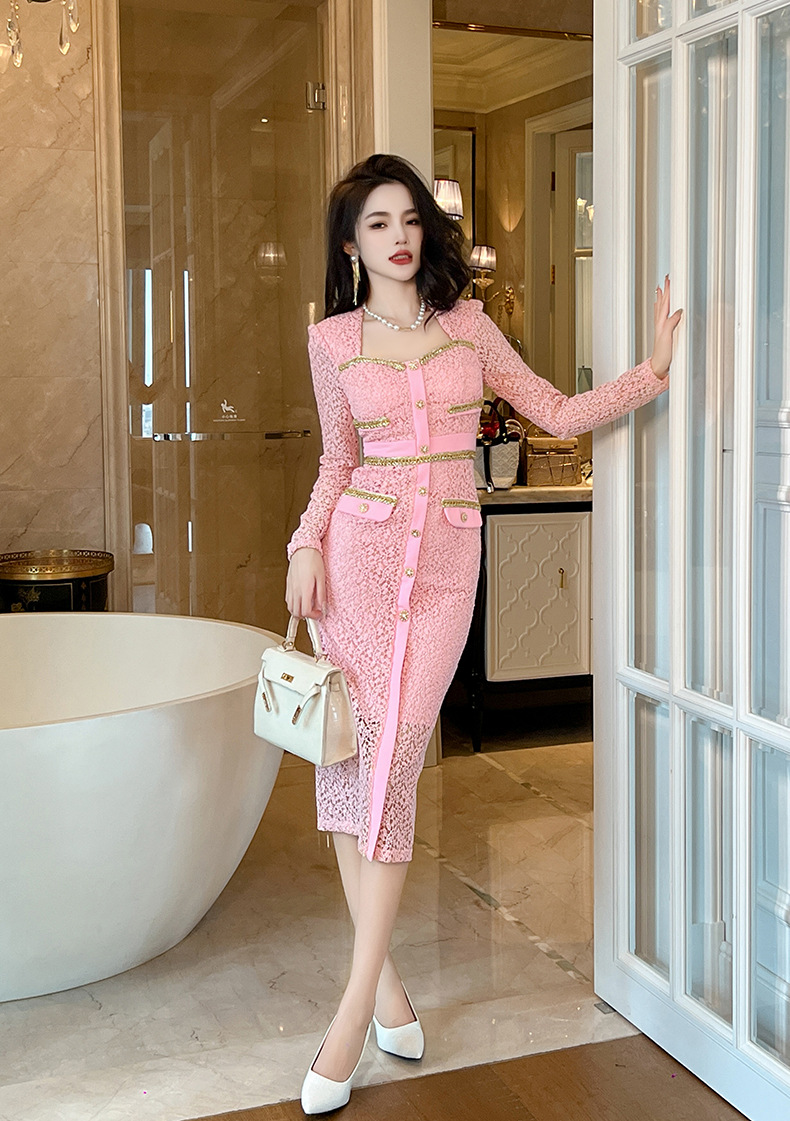 Đầm ren ôm body nữ cổ vuông phong cách Chanel — Hoa Anh Đào chi tiết 12