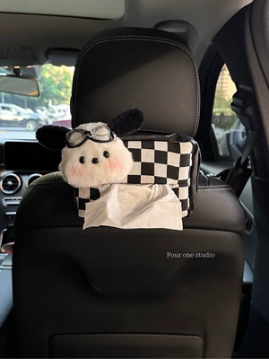 car accessories girl car good | Seat belt shoulder pad - flying-mirror-pacha-dog-head-black-and-white-checkered-tissue-box
