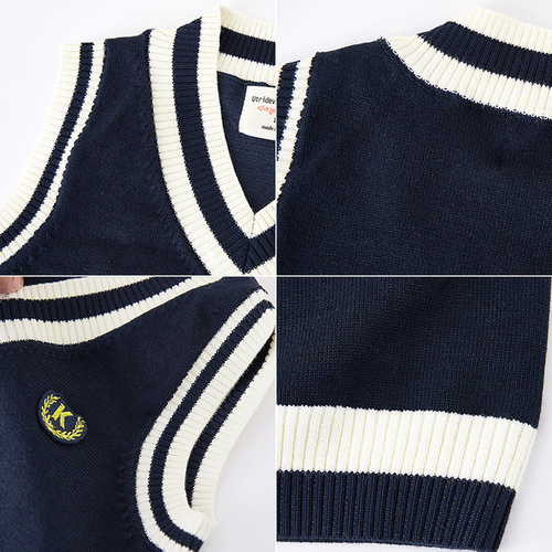  Spring and Autumn Children's Clothing Contrast Color Sweater Vest Boys Primary School Uniforms Class Uniforms Girls Knitted Vests