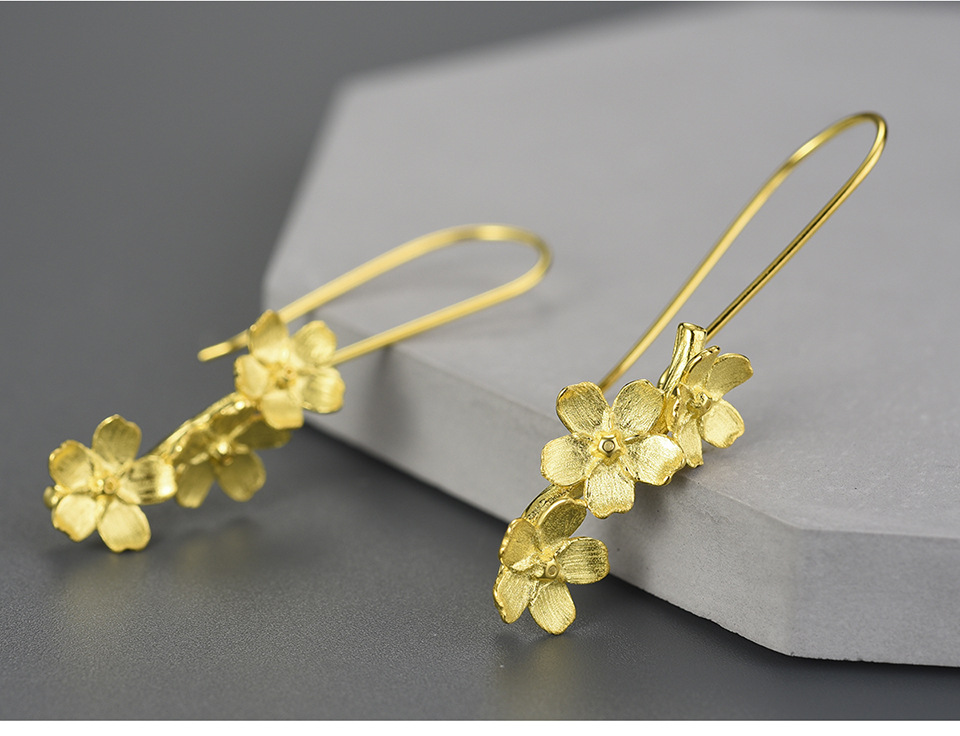 Holiday, Shopping Occasion 1 Pair 925 Sterling Silver Flower Drop Earrings