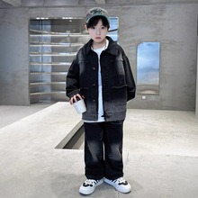 儿童装男童牛仔套装2025新款春秋款大童男孩帅气春季潮上衣两件套