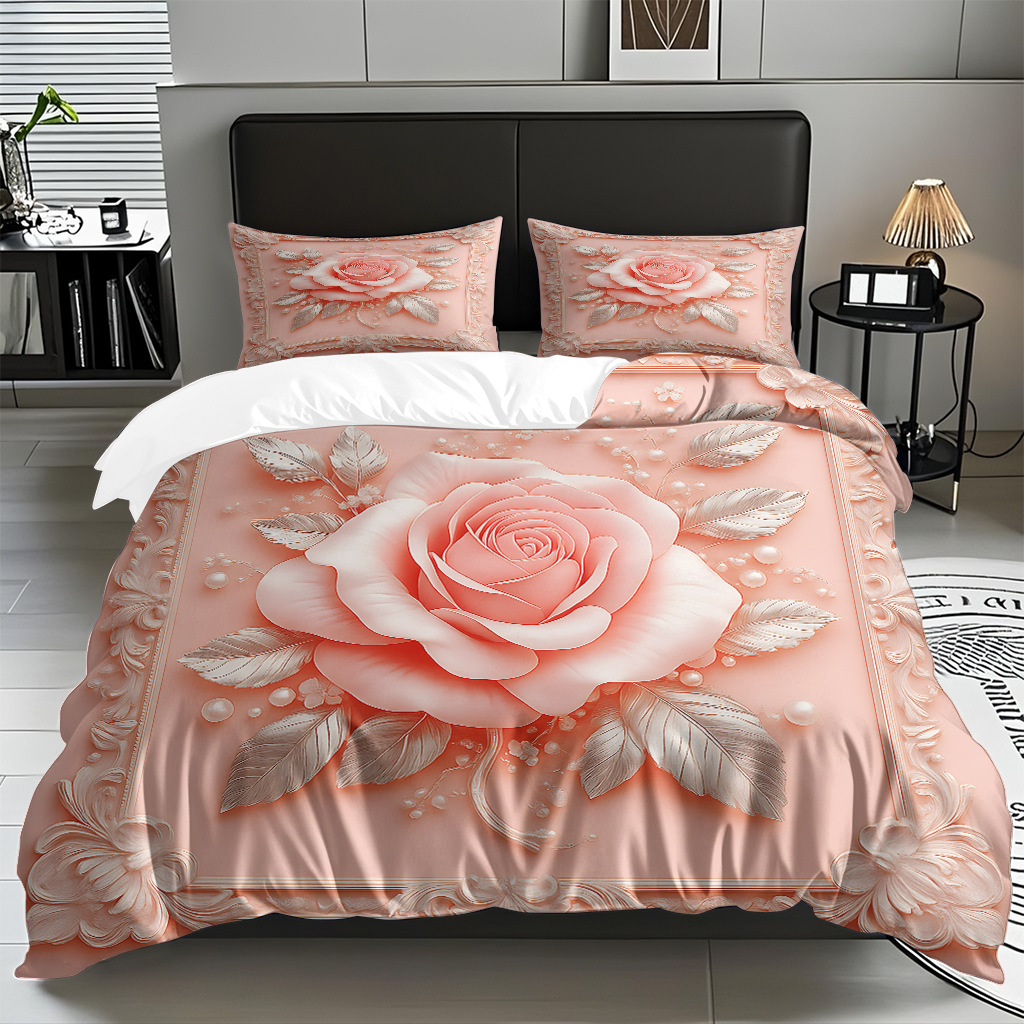 TEMU / JIT multi-tipo rosa impresión digital abrasión set edredón suave piel textil transpirable