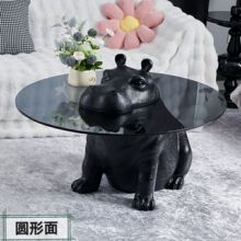 创意个性河马茶几意式客厅玻璃圆形设计师现代轻奢风茶几小户型