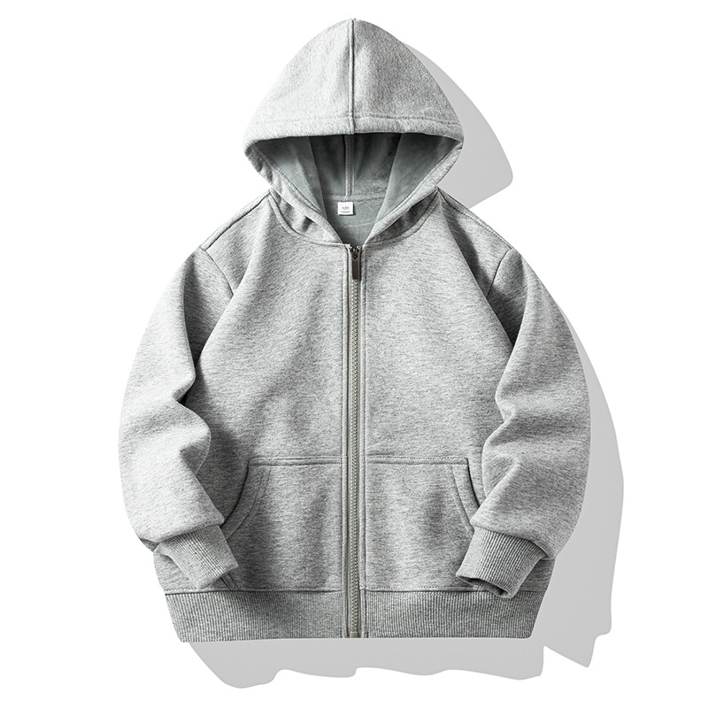 Winter New Children's Plush Pouch Zip Hoodie Solid Color Jacket Custom Team/School Uniform Printing