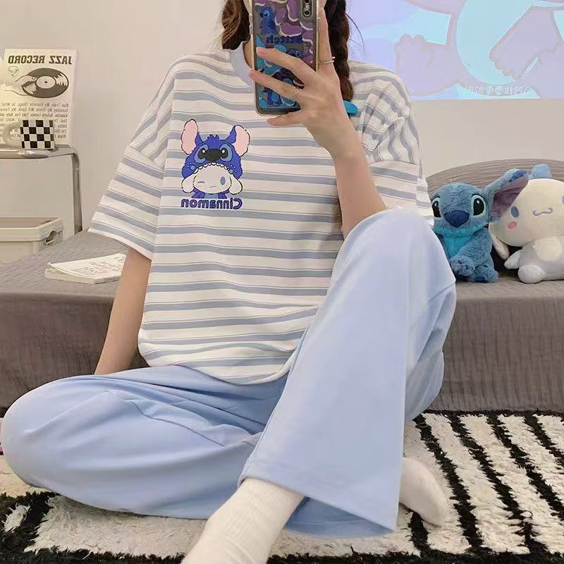 卸売パジャマ女性プラスサイズ 5XL ルーズ 2025 薄いクール半袖ズボン女の子ホームウェアセット|undefined