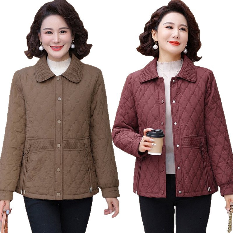 时尚妈妈翻领加绒棉服外套秋冬新款洋气高贵轻薄棉衣中老年上衣女|undefined