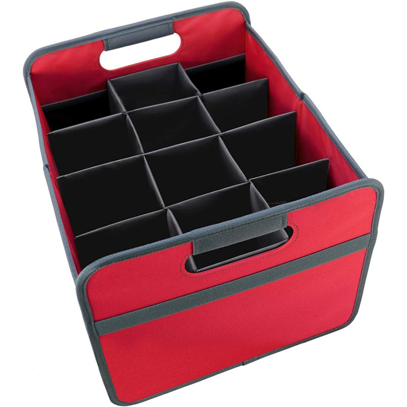Qìchē Car Wine Storage Box 12/9/6/4/2 Bottle Foldable Trunk Organizer (Car storage bag/box) - red-black-12-slots-3237275cm