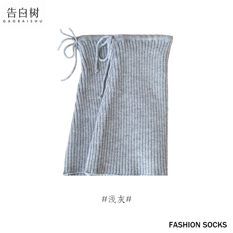 袜套女秋冬蝴蝶结绑带加厚保暖小腿套微喇阔腿针织纯色堆堆袜套|undefined
