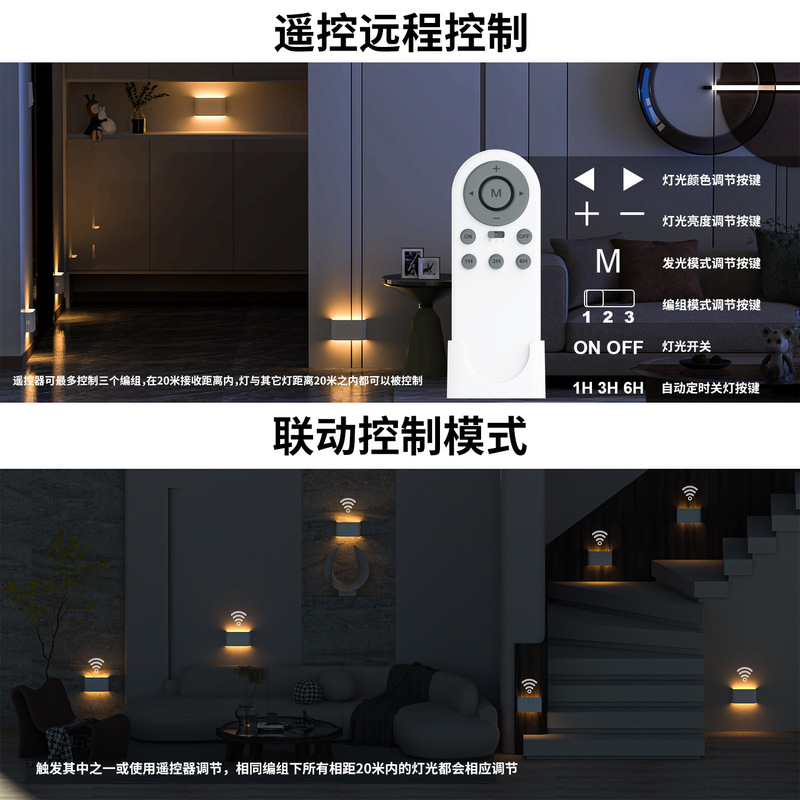 LED壁灯跨境楼梯联动感应磁吸触摸过道照明氛围柔光壁灯|undefined