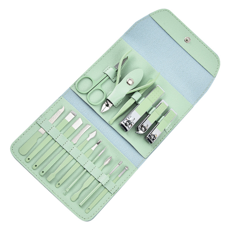 Stock nail clipper set Green 16-piece nail clipper beauty tool Manicure pliers Pedicure ear cuticle knife