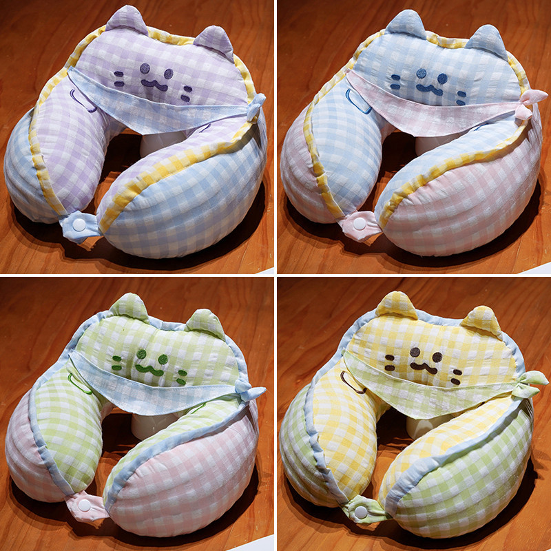 almohada en forma de U toallas cuadradas para gatos lindas para proteger el cuello para viajar para niños almohada de descanso almohada de luna