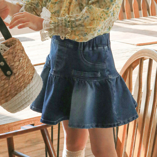 2024 Spring Collection Korean Children's Fashion Girl's Stylish Denim Semi-Skirt Versatile Short Skirt