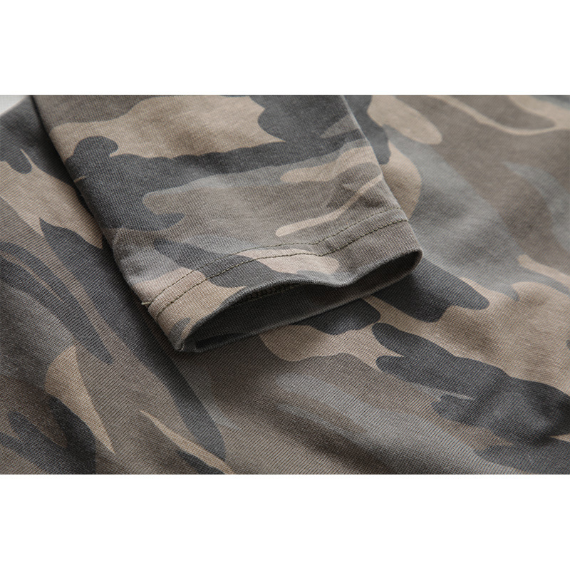 男士迷彩长袖T恤 男秋季时尚军旅风圆领印花纯棉上衣阿美咔叽美式