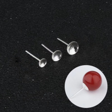 s925纯银配件材料DIY耳饰珍珠耳钉托带托耳针无孔珠碗不凸针