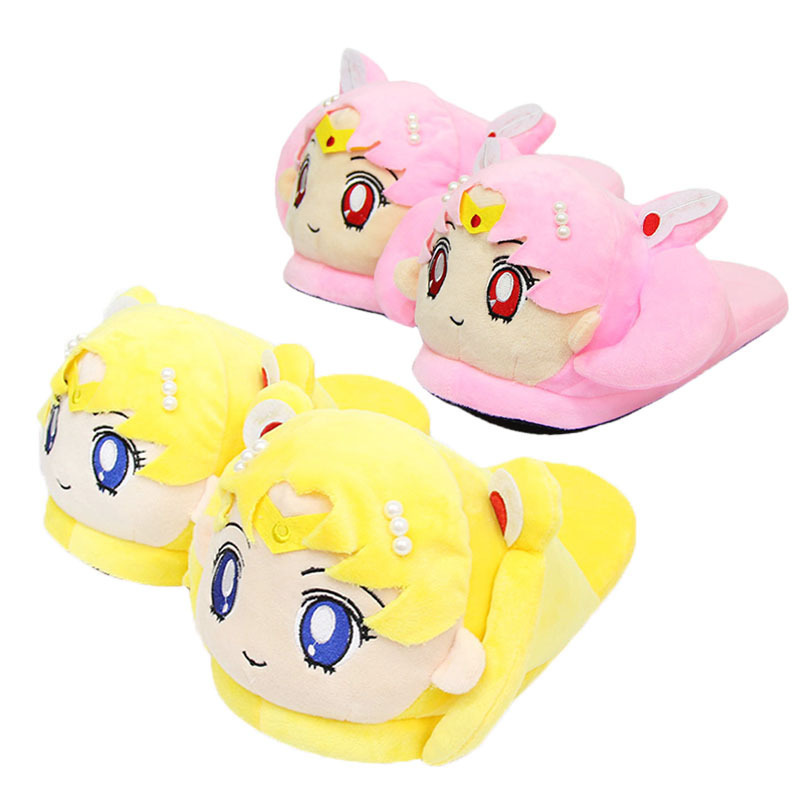 Anime Hare water ice moon plush slippers Girls cute soft warm pretty girl warrior home half slippers cotton shoes