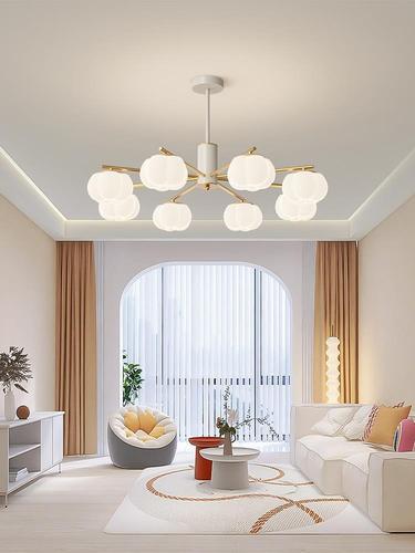Living room chandelier log cream style Guangdong Zhongshan lighting whole house package combination hall main light cotton persimmon lamp
