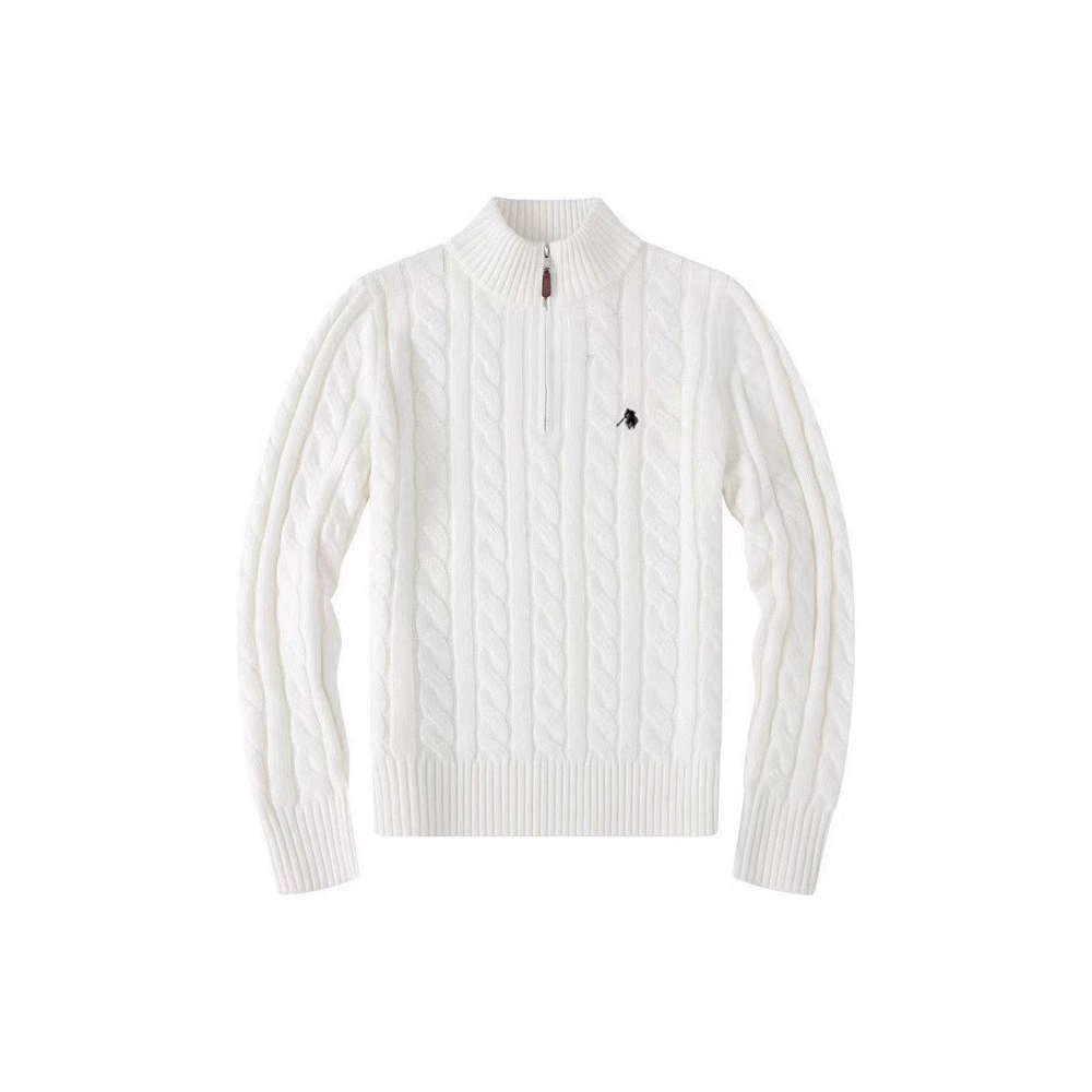 Мужской шерстяной свитер на осень и зиму с логотипом пони, на молнии до середины груди, с толстой вышивкой и узором «косичка», свитер-поло, крупногабаритный трикотаж