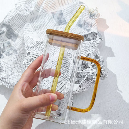 Glass Water Cup High Borosilicate Colorful Handle Household Glass Cup Heat Resistant Can Be Heated Breakfast Cup Coffee Milk Cup