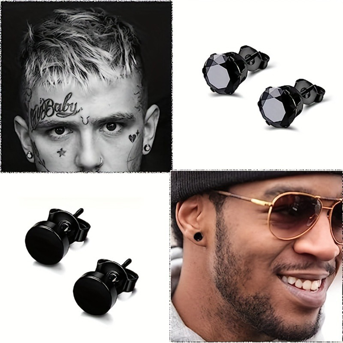Amazon Venta caliente pendientes de moda traje de acero inoxidable hip hop pendientes de los hombres eaby Amazon personalizado pendientes transfronterizos