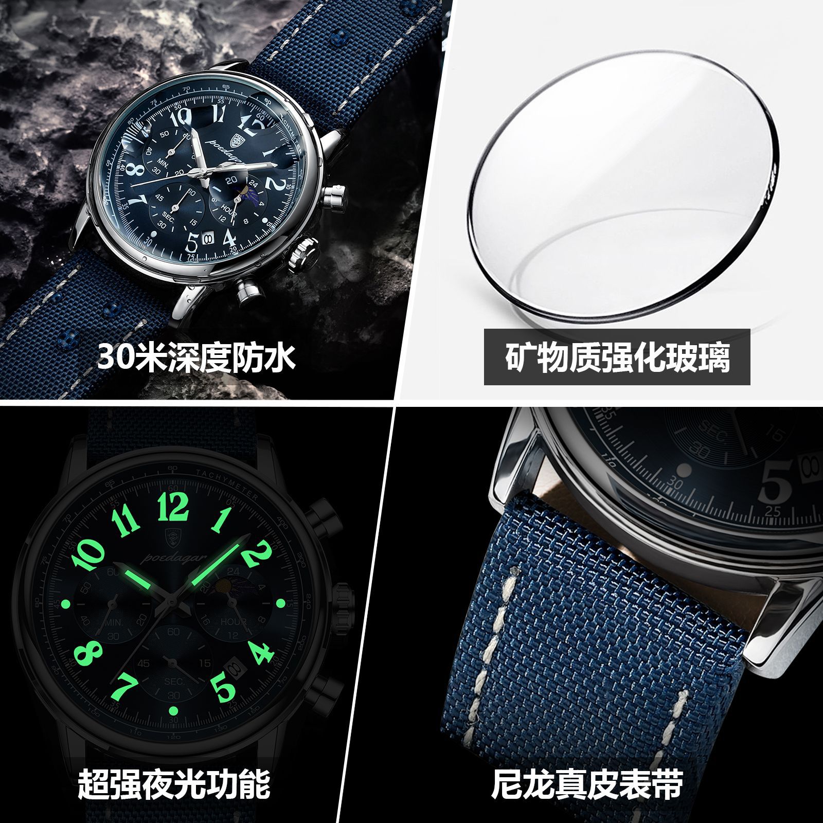 Nuevo reloj para hombre de la marca suiza, reloj de cuarzo de moda impermeable multifuncional, transmisión en vivo, estilo explosivo de comercio exterior, entrega de una pieza