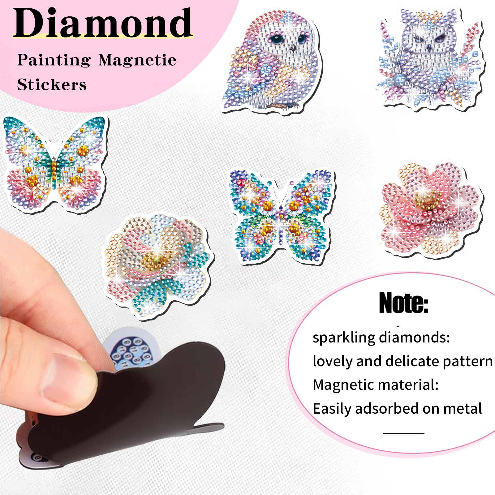 Diamante de absorción magnética pintura pegatinas de refrigerador búho flores mariposa pintura de diamantes hecha a mano diy juguetes pegatinas de diamantes al por mayor