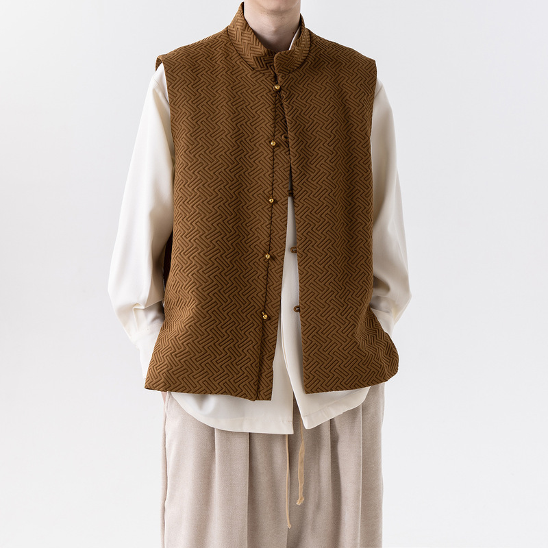 Chinese Style Men's Jacquard Large Size Versatile Loose Casual Sleeveless Tang Suit Jacket Autumn New Trendy Vest