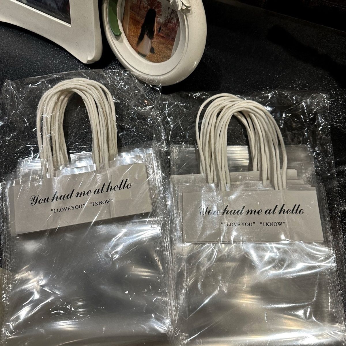 网红礼品饰品透明手提袋石膏娃娃手提袋针织花简约手串盆栽甜品袋