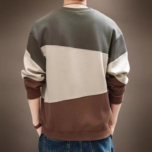 American-style heavyweight contrast-color patchwork loose-fit men's hoodie, trendy new long-sleeved top.