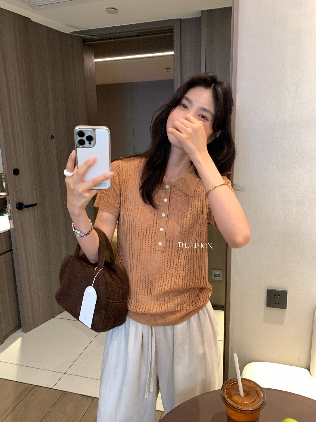 Áo thun polo nữ tay ngắn họa tiết ren Hàn Quốc 2026 mỏng nhẹ — màu nâu, Cà phê, xám đậm, Tên chi tiết 16