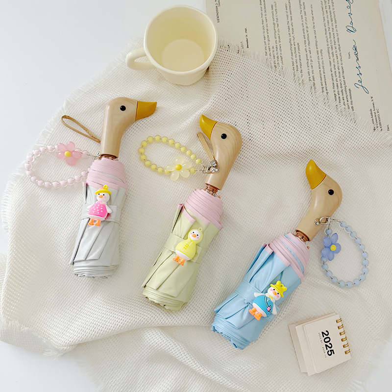 Ins Sweetheart Cute Duck Umbrella Women's Foldableing Sunny or Rainy Dual-Use Super Sun Protection Parasol Sun Protection Uv Sun Umbrella