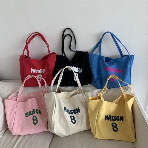 Bag Large Capacity Women's One Shoulder Portable Canvas Women's Bag Versatile Casual Letter Printed Thick Shoulder Strap Bucket Shopping Bag