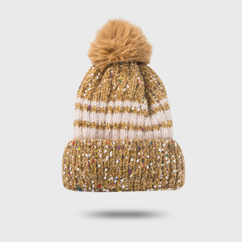 100g Weight Anniversary, Outdoor, Travel, Birthday, Festival, Sports, Shopping Occasion Stripe Pattern Unisex Gender Basic Style Light Blue, Pink, Red, Yellow, Black Color One Size Size Fashion Thick Velvet Hat Warm Fur Ball Caps Cute Knitted Woolen Hat 3
