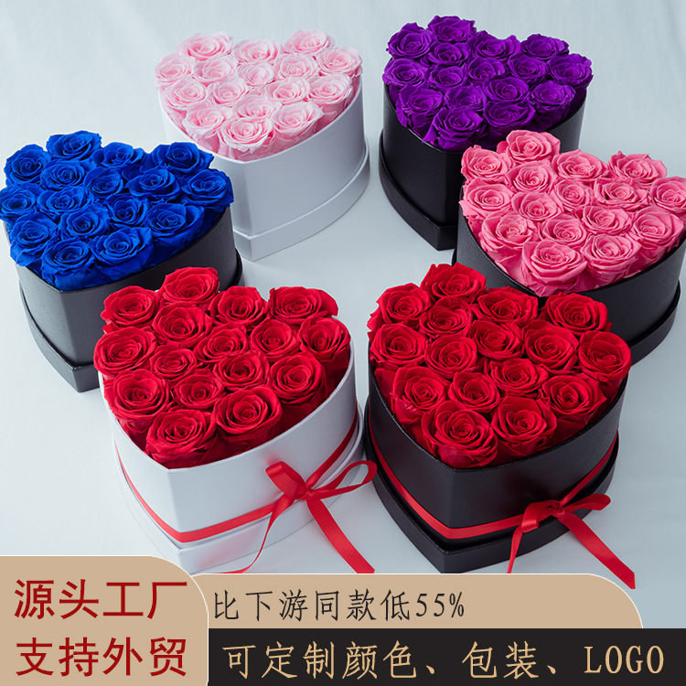 Cruzar la frontera cubo abrazo en forma de corazón flor eterna producto terminado 16 rosas Día DE LA Madre Día de San Valentín regalo flores Venta caliente