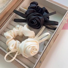 玫瑰花蝴蝶结大肠发圈气质花朵扎发发绳韩版后脑勺盘发头绳发饰女