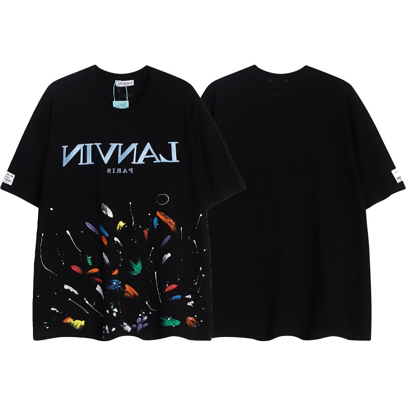 European and American Cross-Border Gallery Dept Collaboration with Lanvin Classic Embroidered Print Splash-Ink Men's Short-Sleeve T-Shirt Trendy