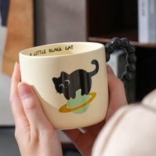 萌趣小黑猫卡通陶瓷杯子礼品单杯伴手礼可爱动物马克杯办公咖啡杯