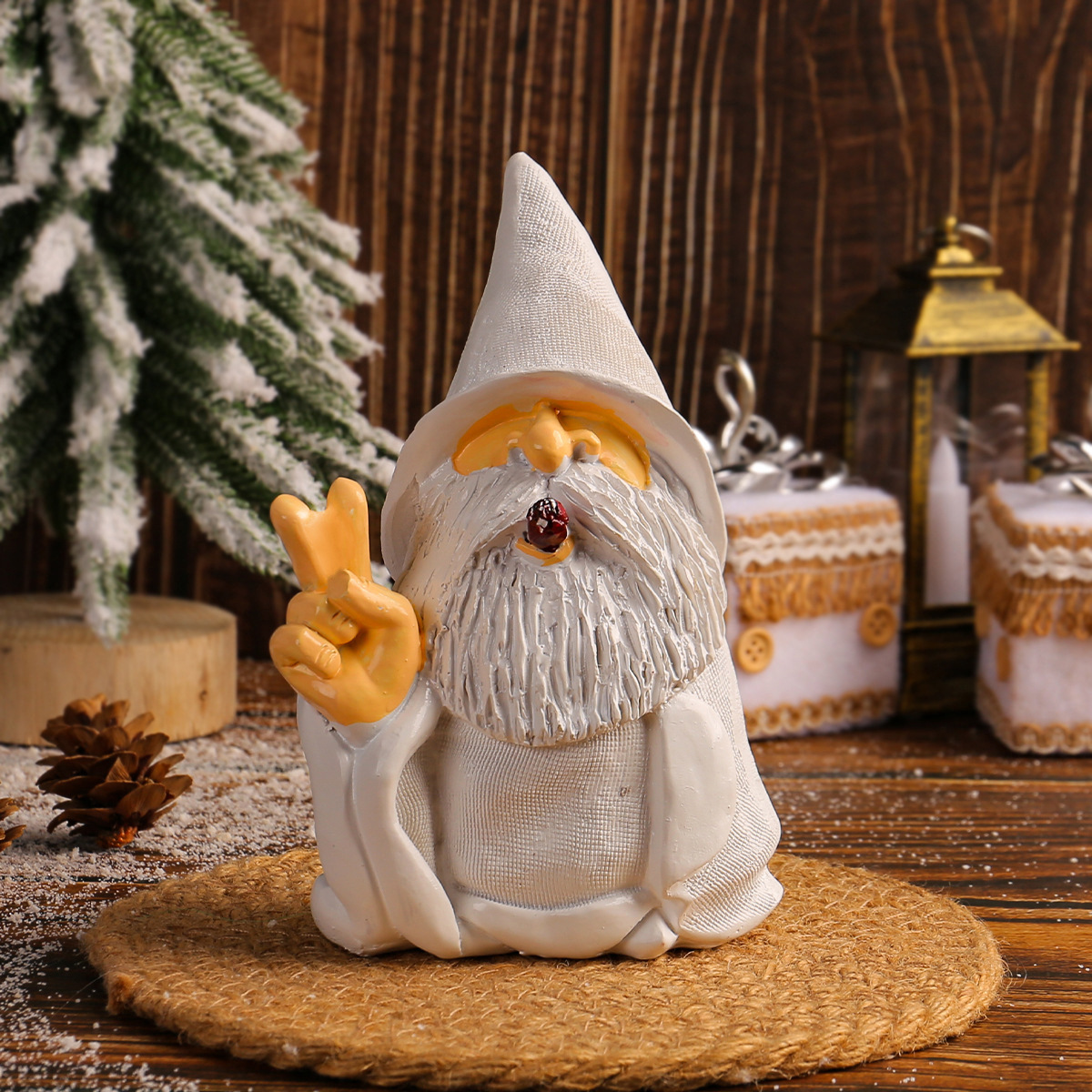 tijeras transfronterizas barbas blancas enanos resina artesanía creativa patio de pie fumar decoración de ancianos