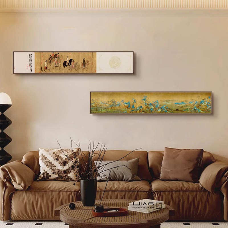 Song Dynasty Aesthetic Living Room Sofa Background Wall Decoration Painting Tea Room Tea House Hanging Painting Antique Horizontal Version Room Wall Painting