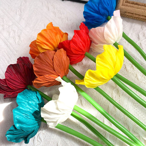 Cross-border single-stem PU mini poppy flowers | Lifelike artificial flowers | Poppy bouquet for home decor | Artificial floral arrangements