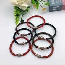 (5mm防水钢丝绳)周家红黑绳情侣本命年手绳 可穿3D转运珠新款清新