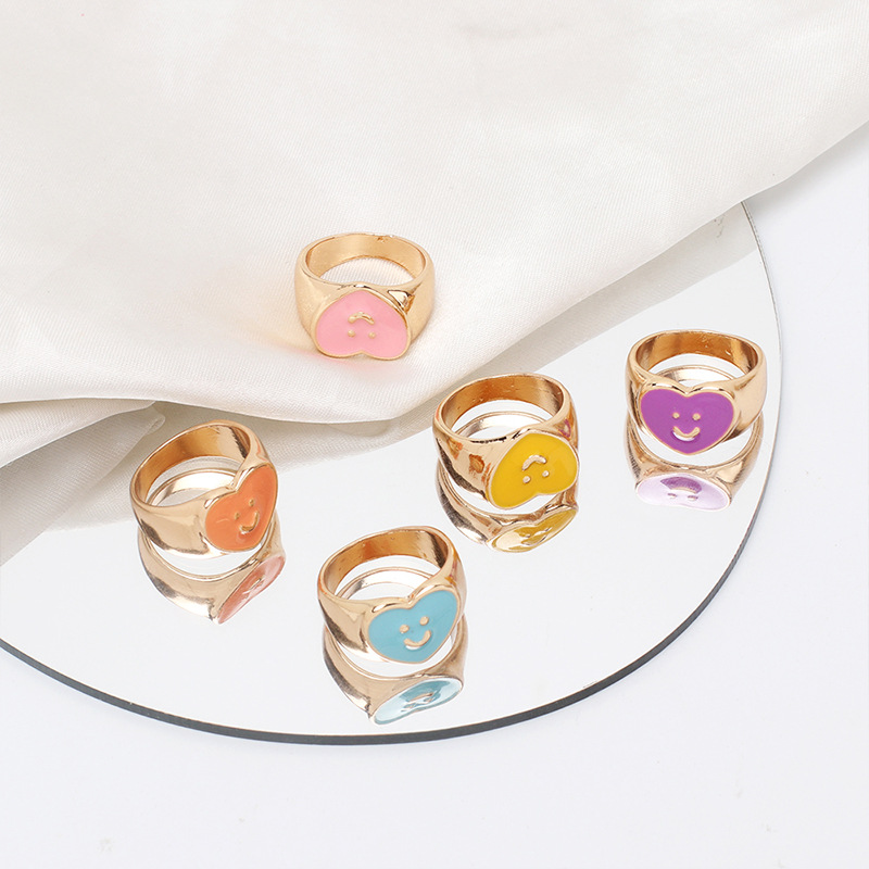 7g Weight Women'S Gender Pink, Purple, Blue, Yellow Color One Size Size Wholesale Jewelry Dripping Oil Heart Smile Ring Nihaojewelry 1